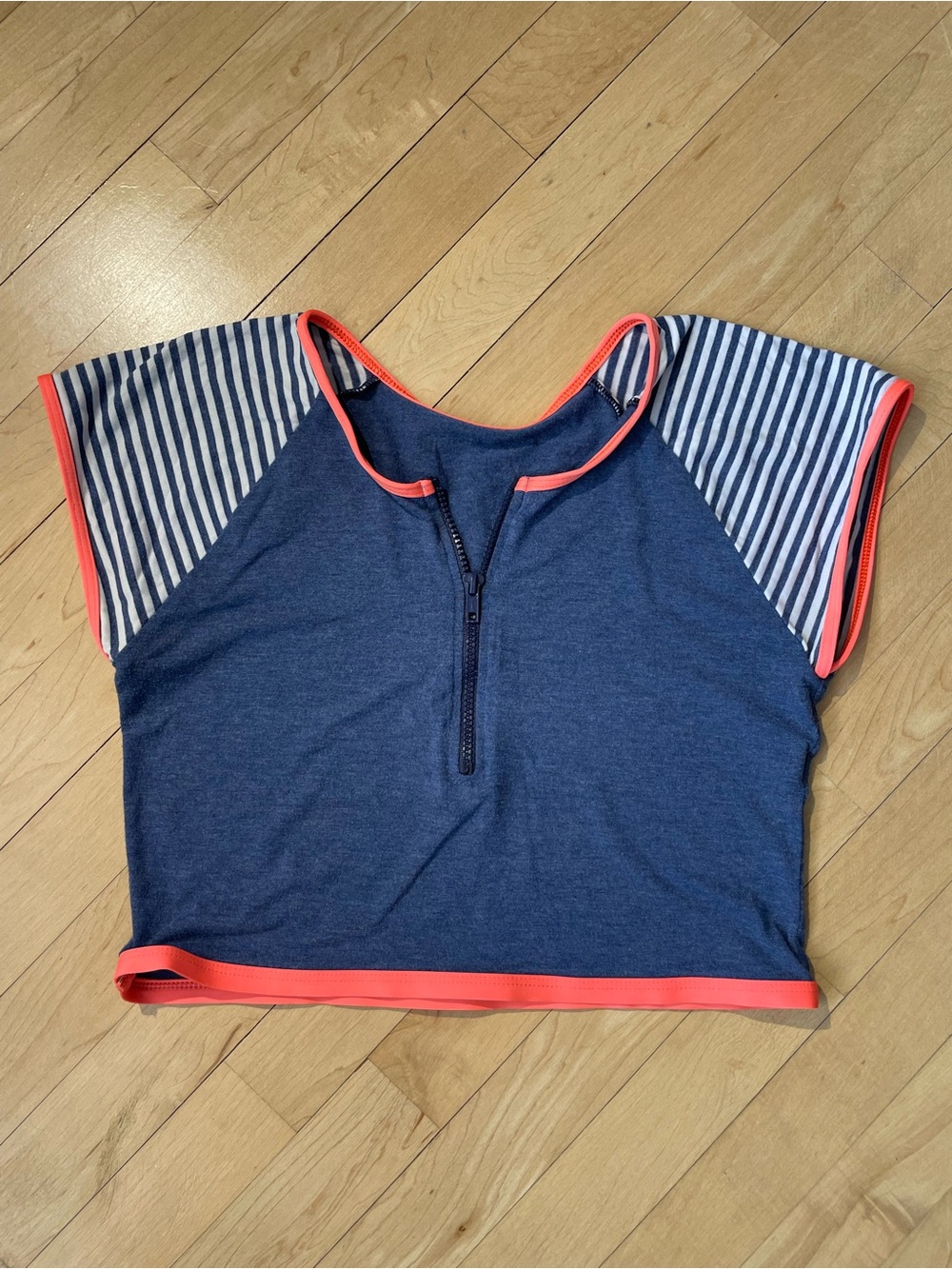 Splendid blue with neon coral accent quarter zip crop top